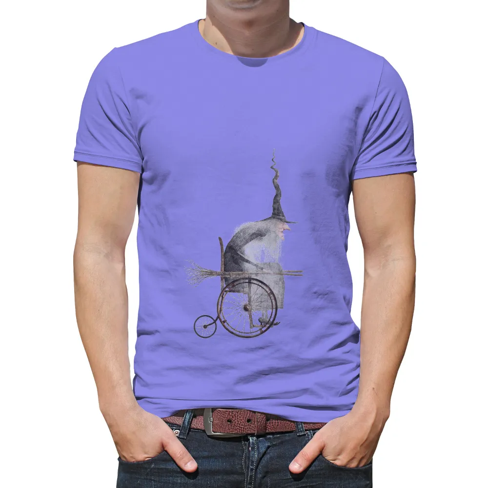 TShirt Design: Witch on a Broomstick Wheelchair - Vintage Magic|sunlight magic print shirt