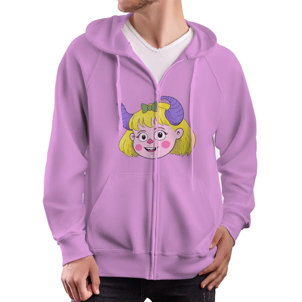 Custom Printing: Vibrant Cheerful Fantasy Character with Yellow Hair and Purple Horns|final fantasy party time shirt