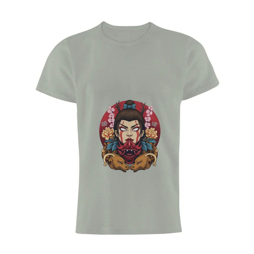 Graphic Tees: Oni Mask and Floral Harmony| red tears