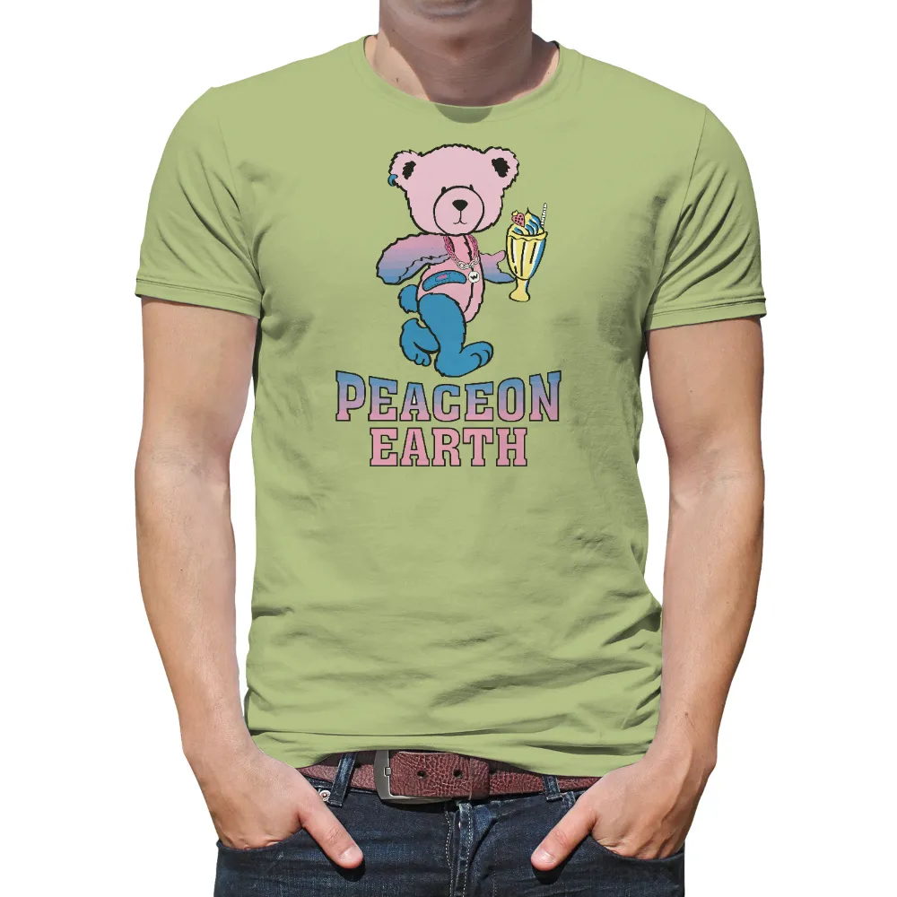 Graphic Tees: Peaceful Teddy Bear with Sundae - Spread Joy and Harmony|unique fathers day shirts