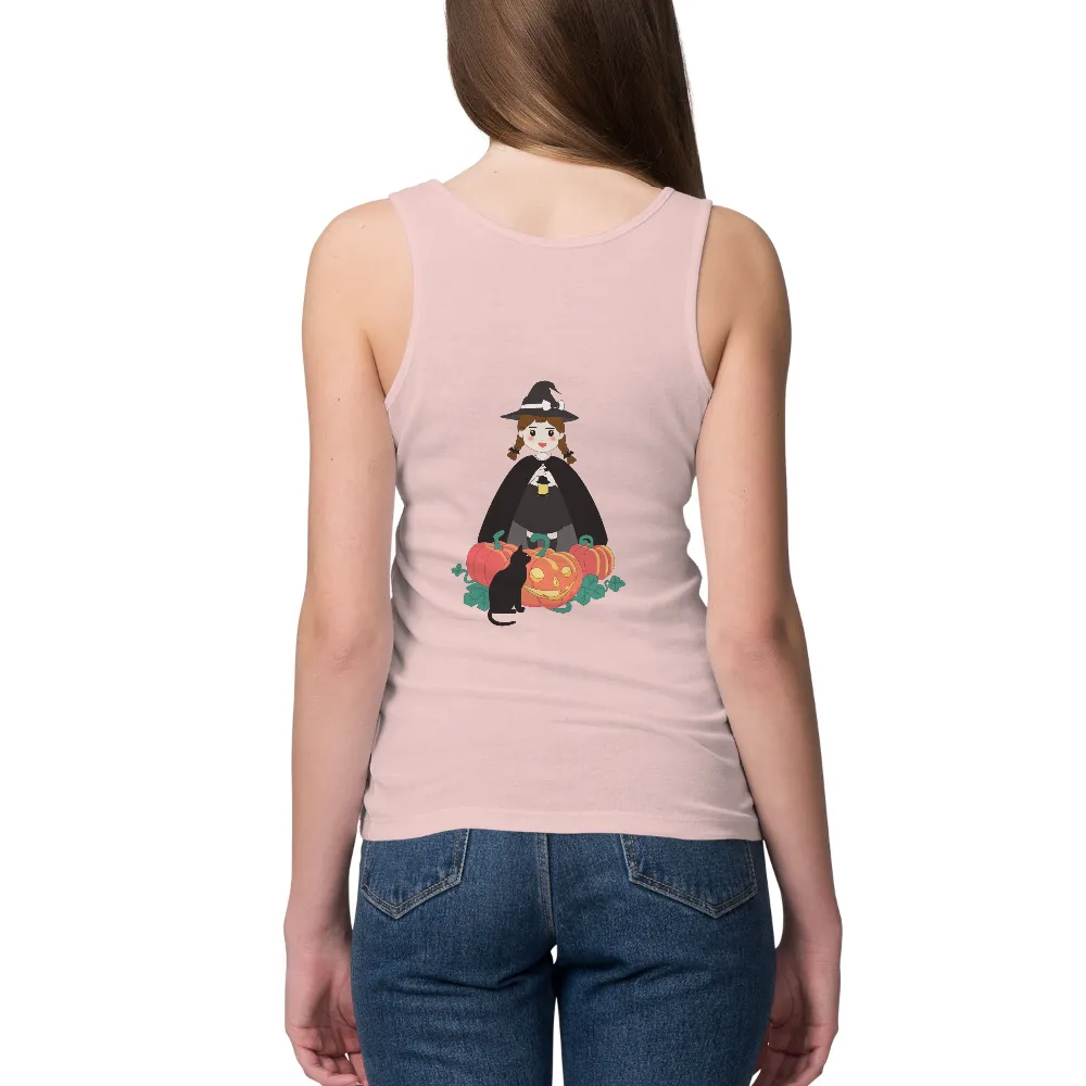 T-Shirts Custom: Halloween Witch with Pumpkins and Black Cat|neon festival t shirt