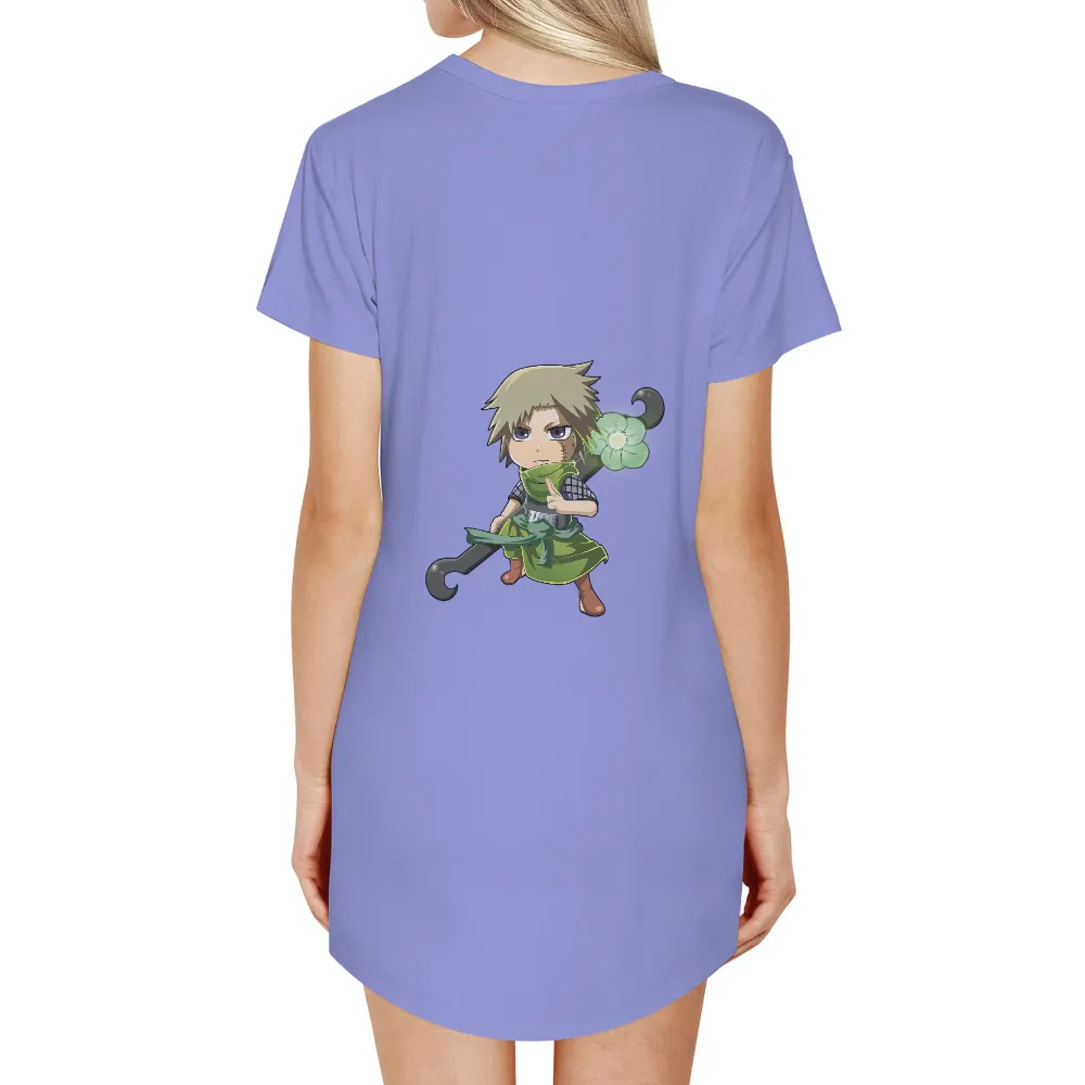 T-Shirts Pattern: Kaze's Journey - Anime Ninja with Green Outfit and Hammer|neon green graphic tees women's