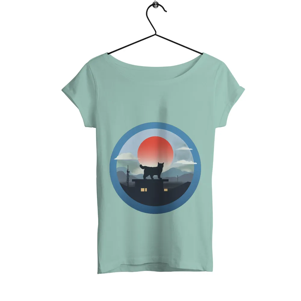 Tee Shirt Printing: Cat Silhouette at Sunset - Artistic Urban Design|t shirt painting on nature