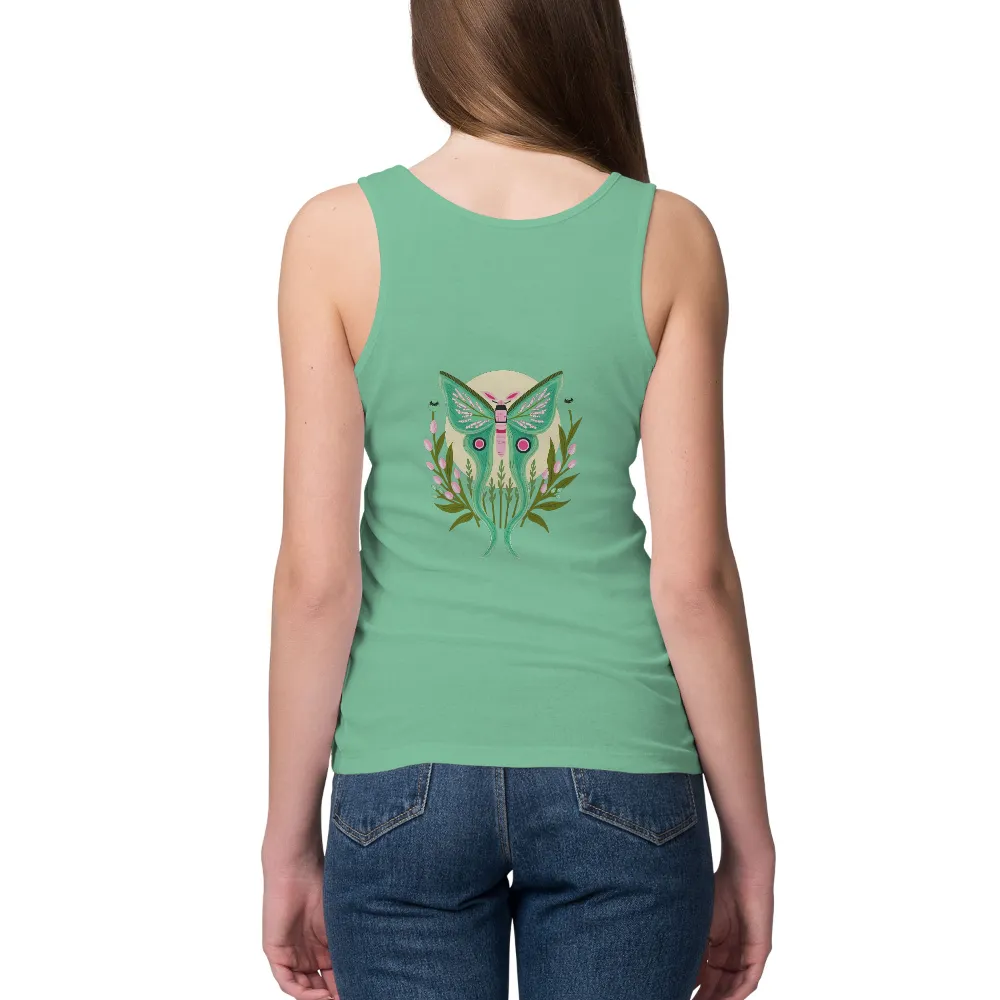 T-Shirts Custom: Nature's Whimsy - Luna Moth Design| lush green leaves