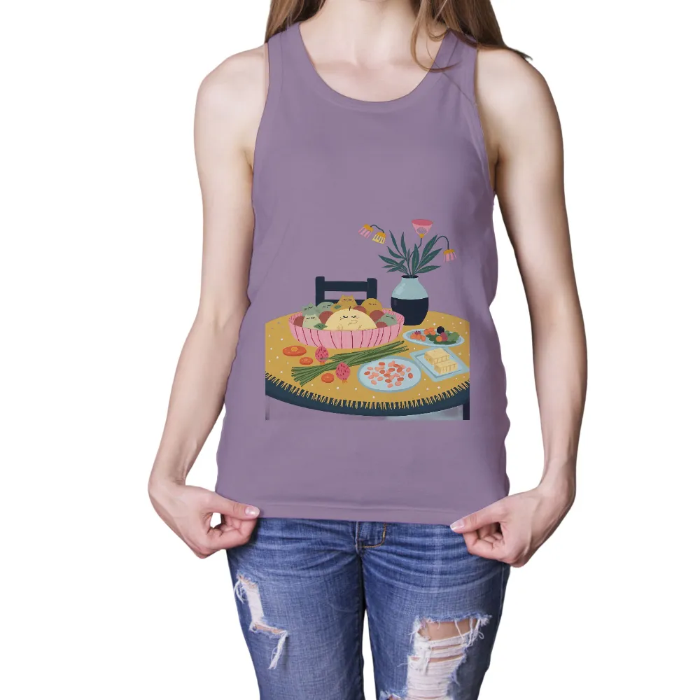 Customized Tee Shirts: Whimsical Gathering of Food Friends|i travel for food shirt