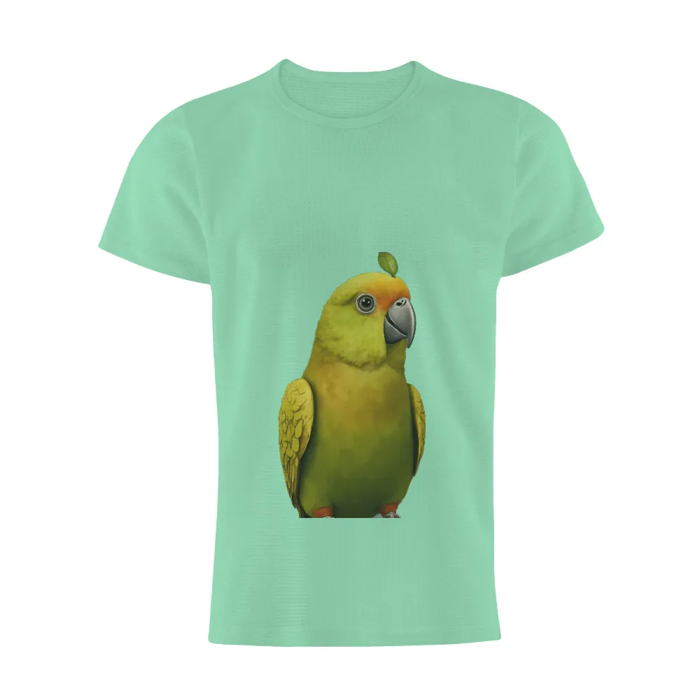 Tee Shirt Printing: Whimsical Parrot Design Celebrating Nature| whimsical parrot with leaf