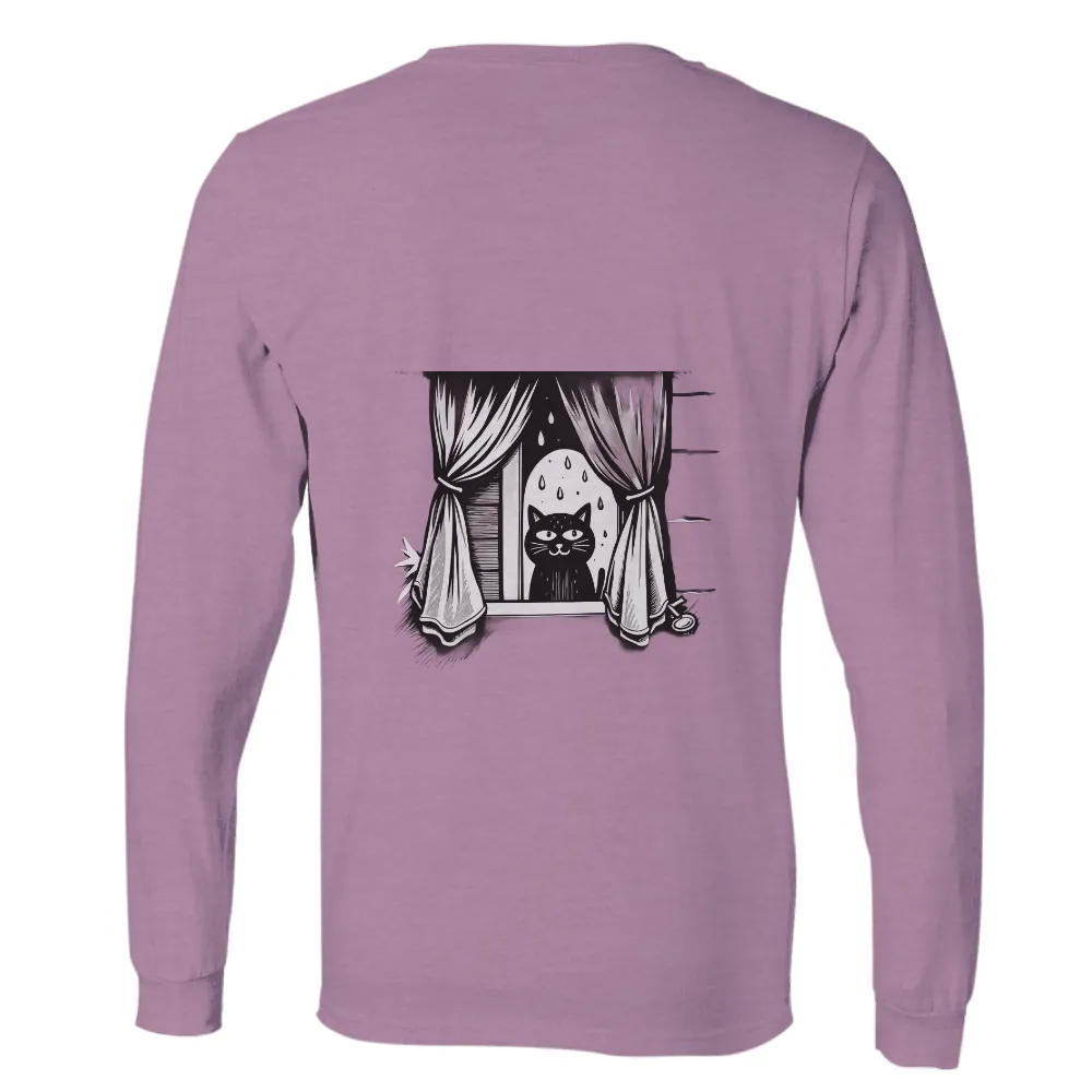 TShirt Design: Whiskers' Rainy Night Adventure|black cat tshirt