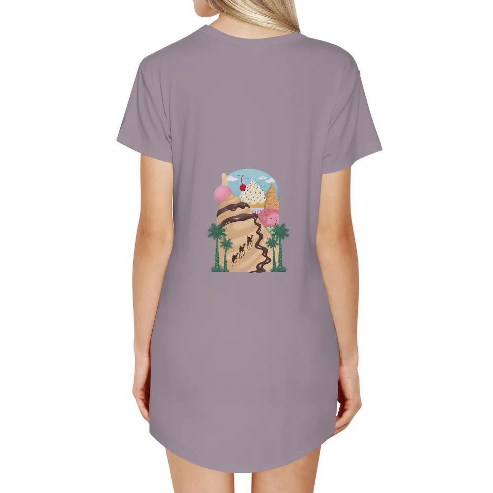 TShirt Design: Ice Cream Adventure in the Desert|Ice cream cone with chocolate sauce