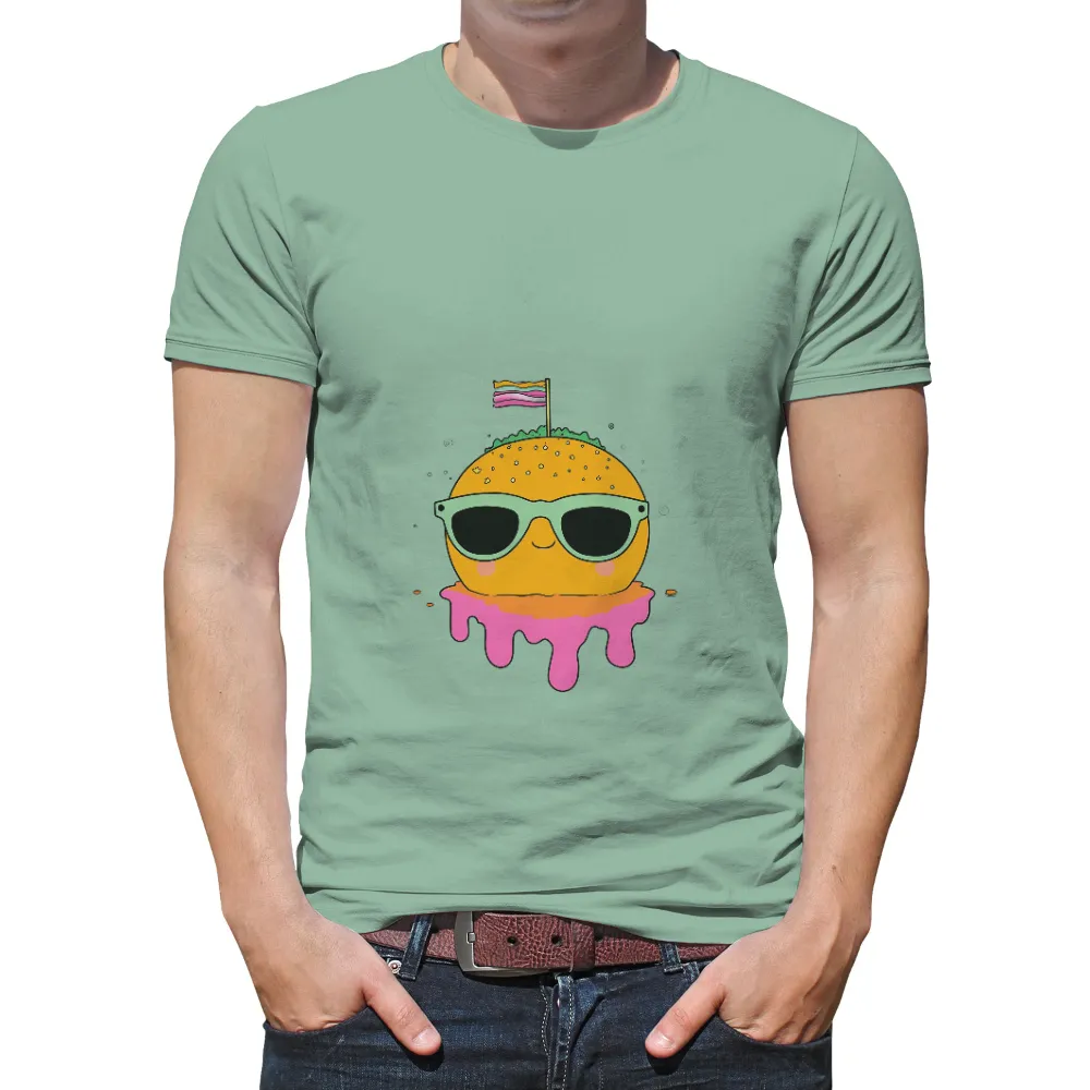 Graphic Tees: Cool Burger with Sunglasses - Funny & Whimsical Design|men's art cotton colorful printed loose casual shirts