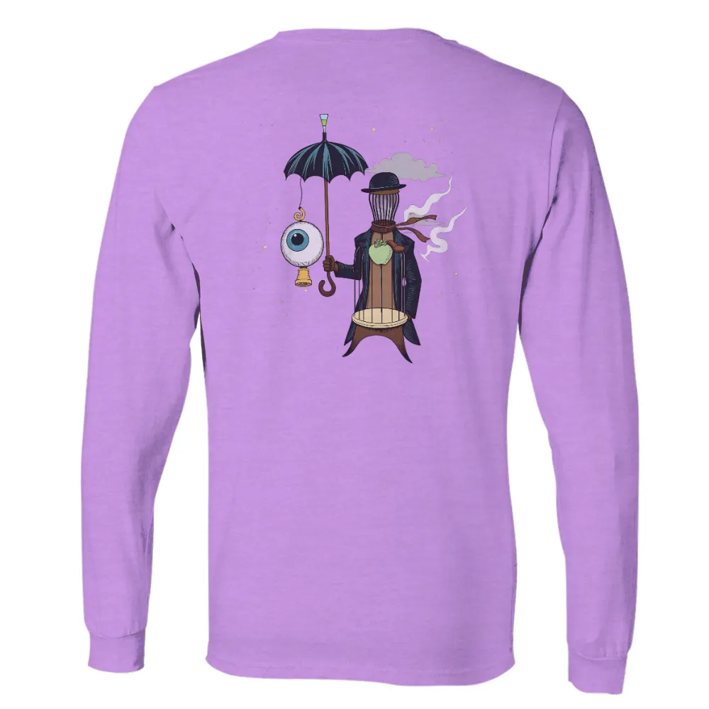 Shirts Graphic Tees: Enigmatic Figure with Glowing Eye Umbrella and Birdcage| glowing eye