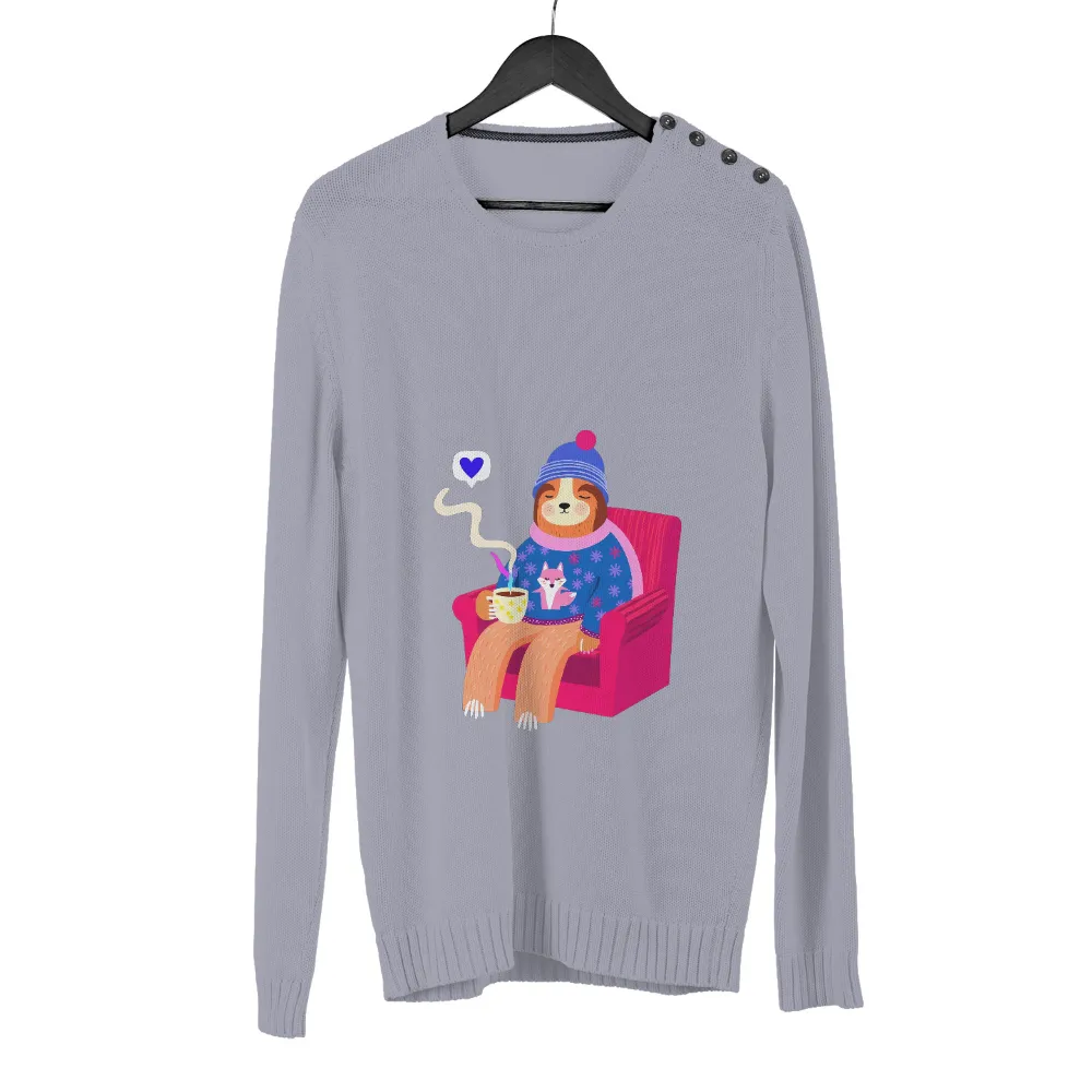 Shirts Graphic Tees: Cozy Sloth in Winter Wonderland|gray knit white blouse twofer sweater