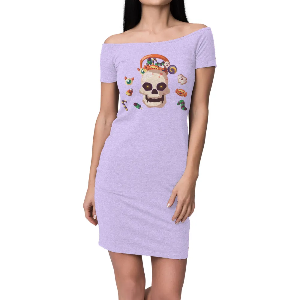 T-Shirts Design: Cheerful Skull Filled with Halloween Candy|bellelement halloween shirts