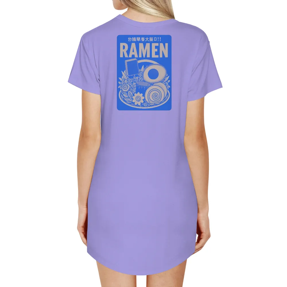 T-Shirts Design: Ramen Fusion - A Joyful Meal in Artistic Design|vibrant blue background