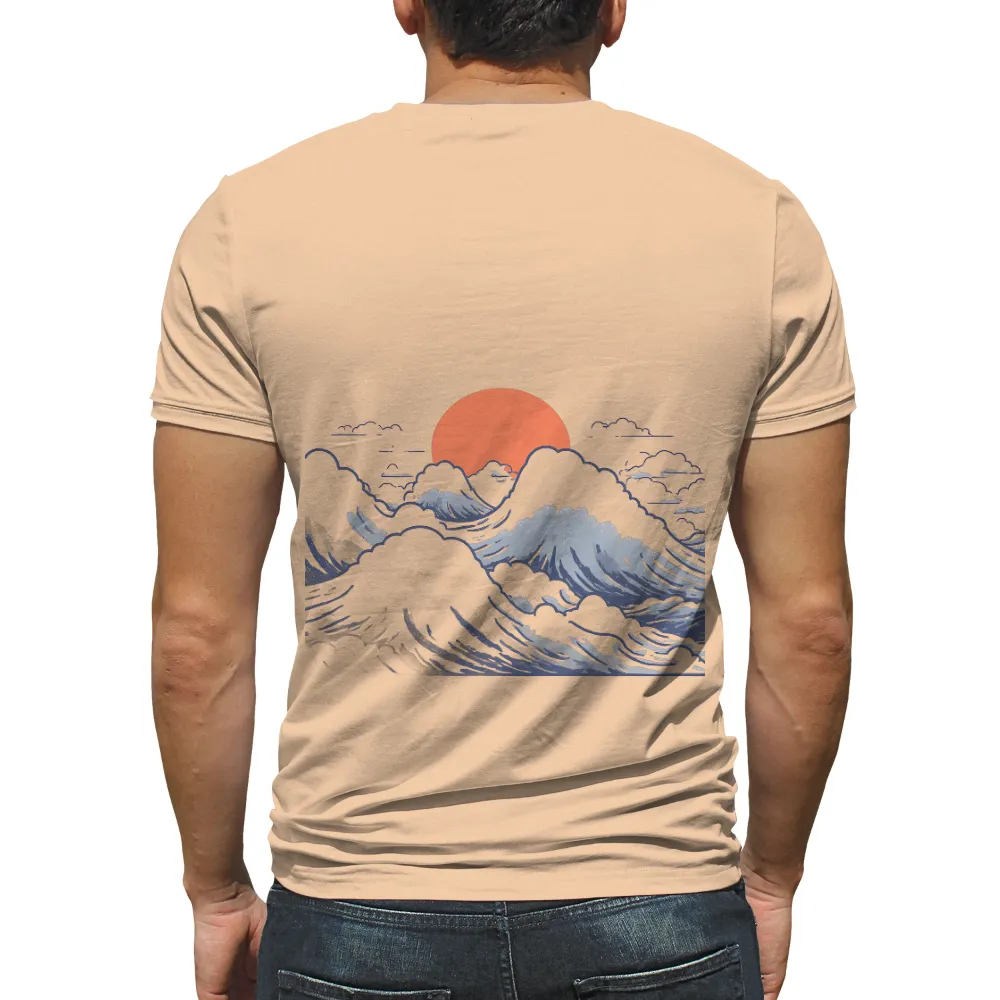 Tee Shirt Printing: The Great Wave Off Kanagawa - Ocean Waves & Sunset Design| dynamic lines