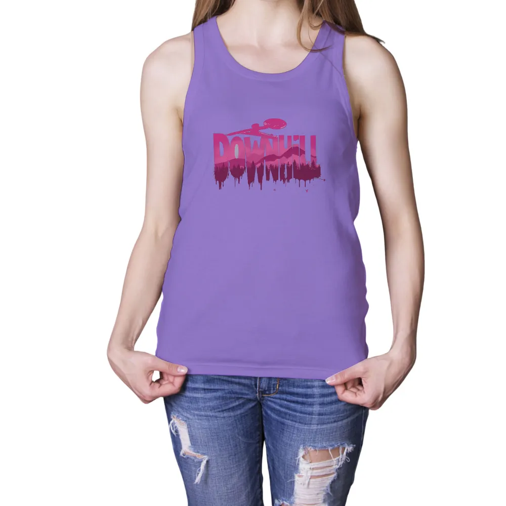 Tee Shirt Printing: Downhill Adventure in Pink Hues|Downhill skier