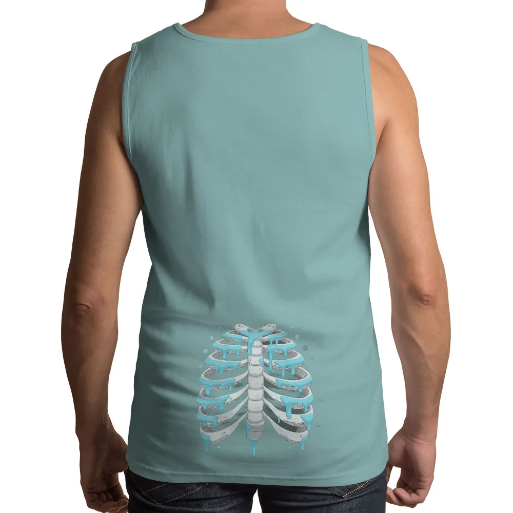 T-Shirts Design: Ribcage Art with Dripping Blue Paint| Resilience symbolized by dripping paint