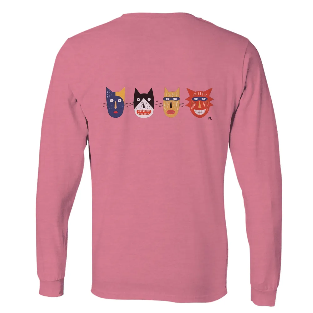 Tee Shirt Printing: Whimsical Cat Faces - Artistic & Playful Design| Whimsical cat faces