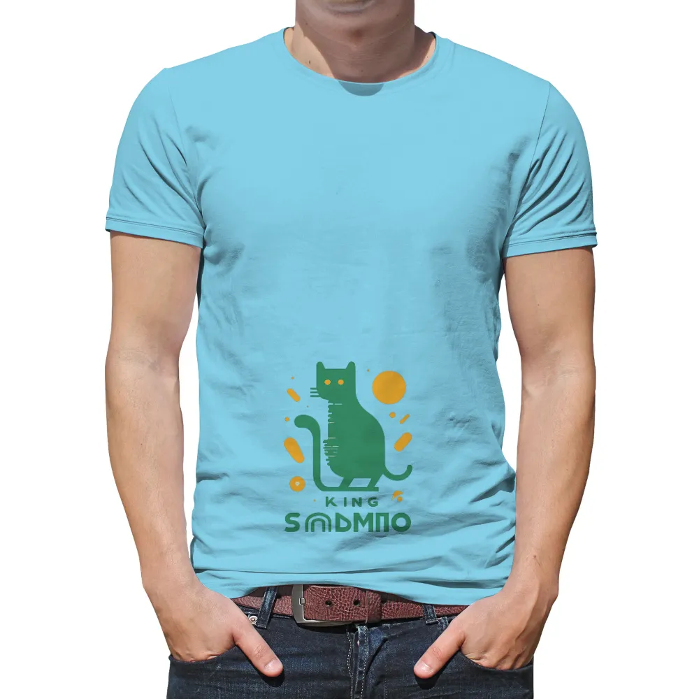 Playful Retro Cat Design - Green King Simmo with Orange Accents|t and a vintage