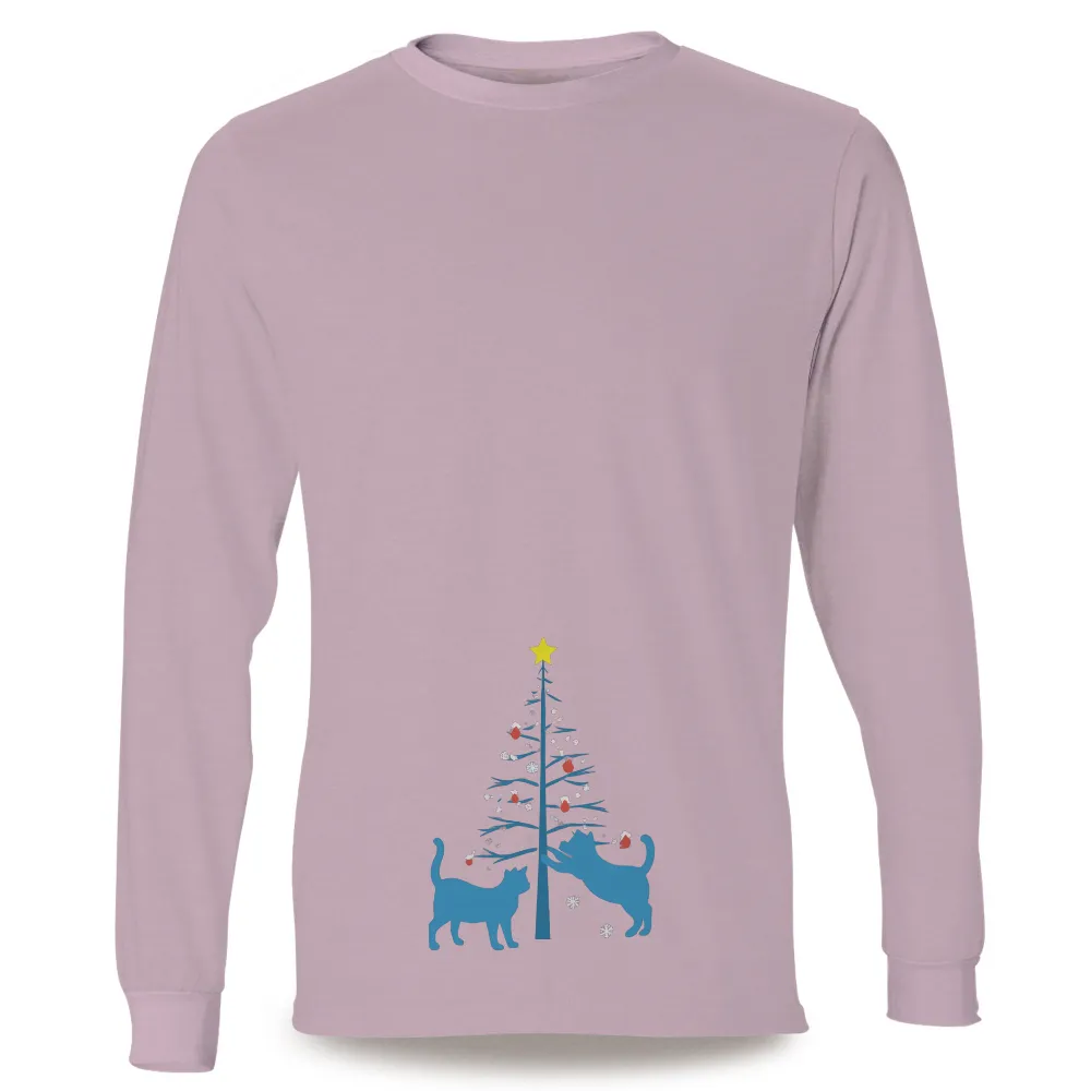 T-Shirts Design: Whimsical Cats Decorating a Festive Christmas Tree|christmas in t