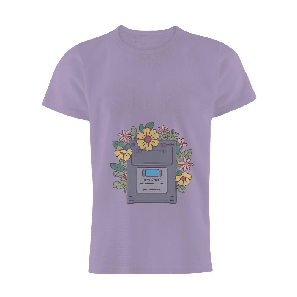 Custom T-Shirt Printing: Vintage Floppy Disk with Nature Elements|vintage 1980 t shirt ladies