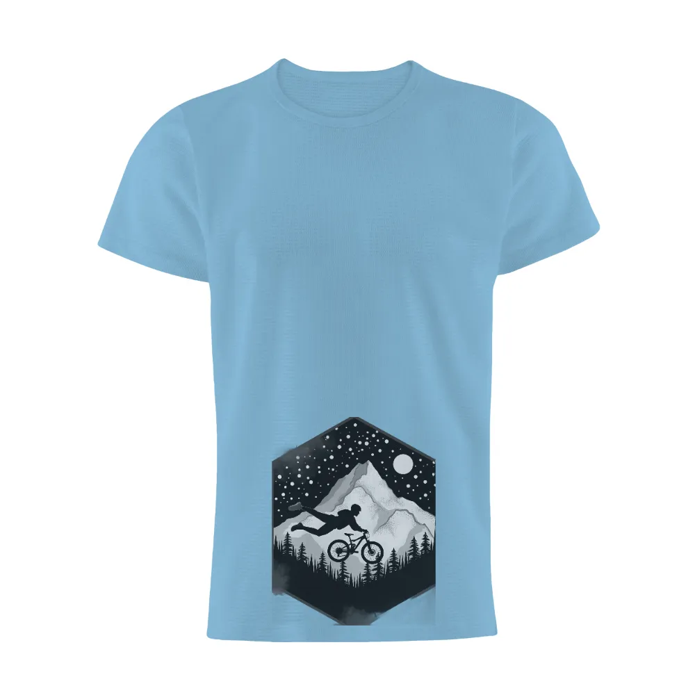 Customized Tee Shirts: Mountain Biking Adventure Under the Stars| Majestic mountain peak