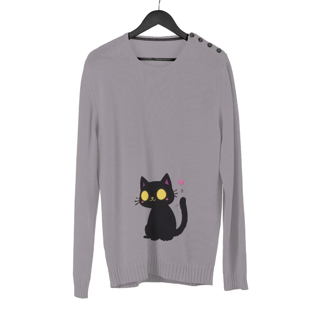 Tee Shirt Printing: Enchanting Black Cat with Glowing Eyes|stars hollow knit a thon shirt