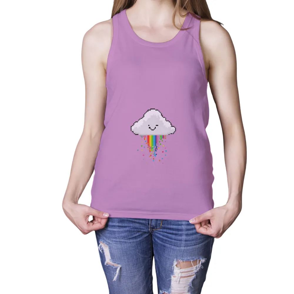 T-Shirts Pattern: Pixel Cloud with Rainbow Tears| Digital art cloud