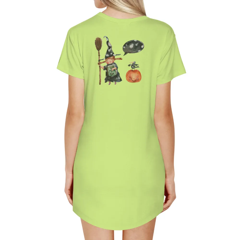 Graphic Tees: Whimsical Witch and Pumpkin - Halloween Magic|leg avenue women's casual halloween long sleeve shirt dress