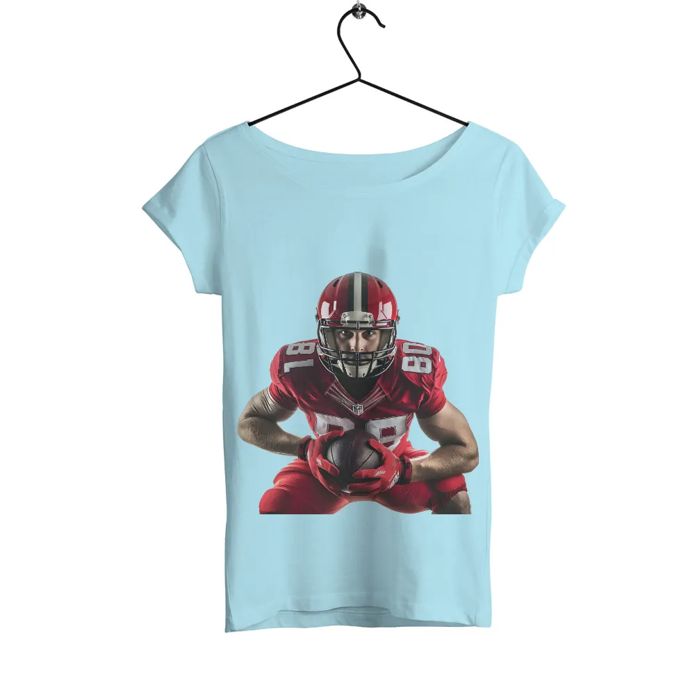 Custom T-Shirt Printing: Football Athlete in Red Jersey, Helmet, Stadium|vintage 1970 men's shirt