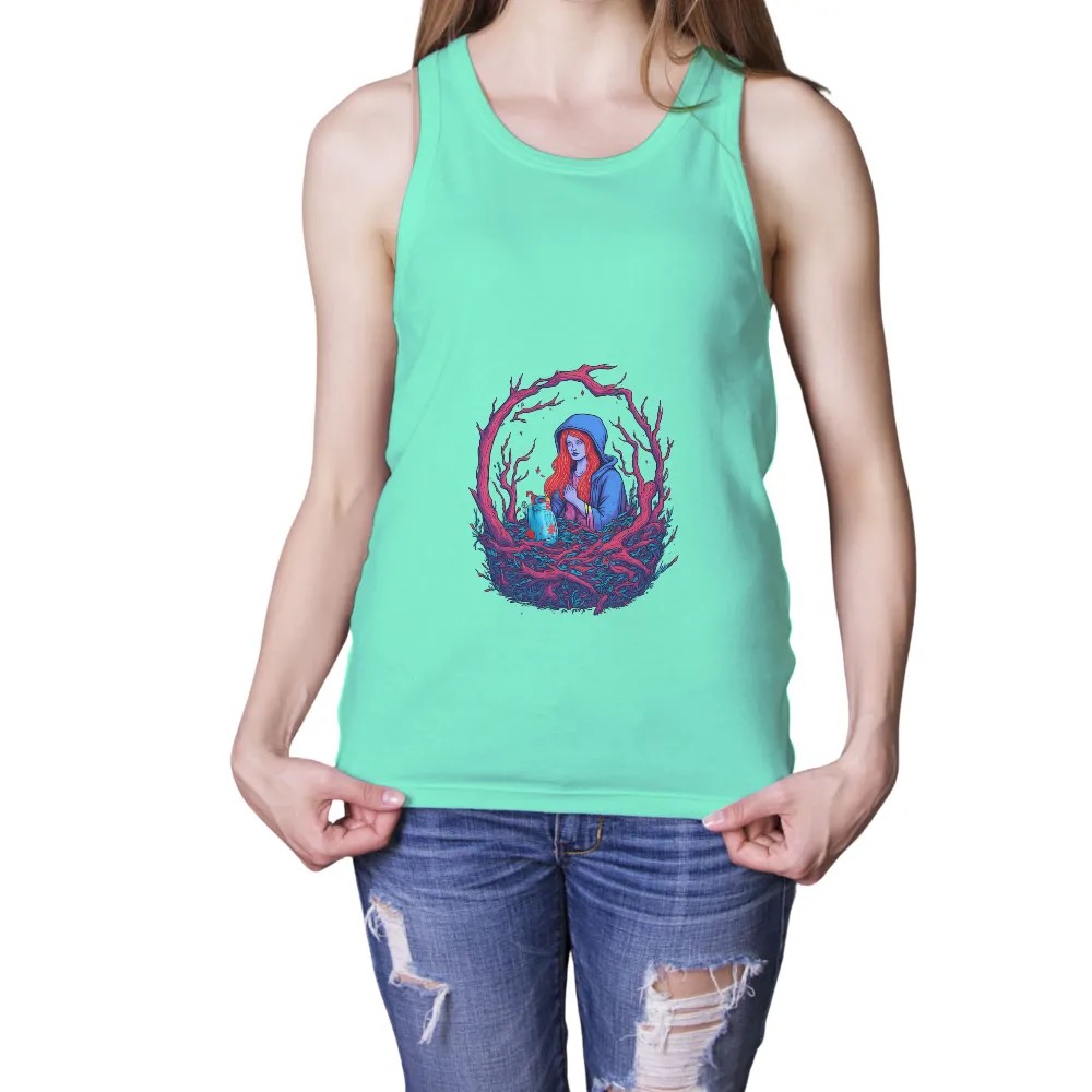 T-Shirts Custom: Enchanted Forest Guardian with Glowing Lantern|retro mystery football shirt