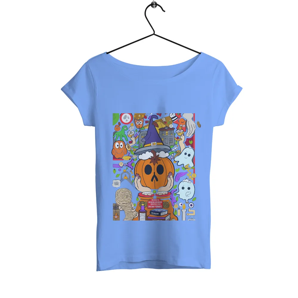 Custom Tee Shirts: Whimsical Halloween Pumpkin with Witch Hat|Surprised pumpkin with witch hat