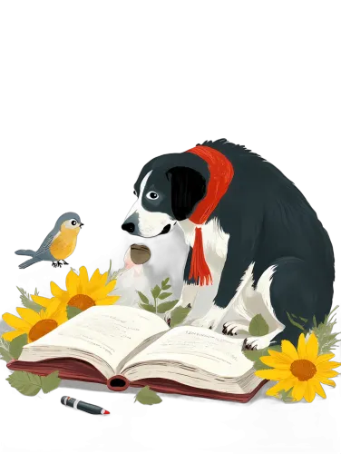 Shirts Graphic Tees: Whimsical Night with Border Collie and Book