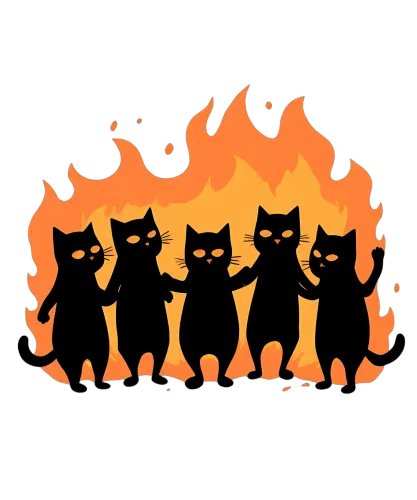 Custom Tee Shirts: Black Cats United in Fire - Friendship and Unity