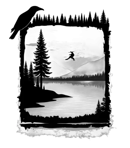 TShirt Design: Crow Soaring Over Moonlit Lake