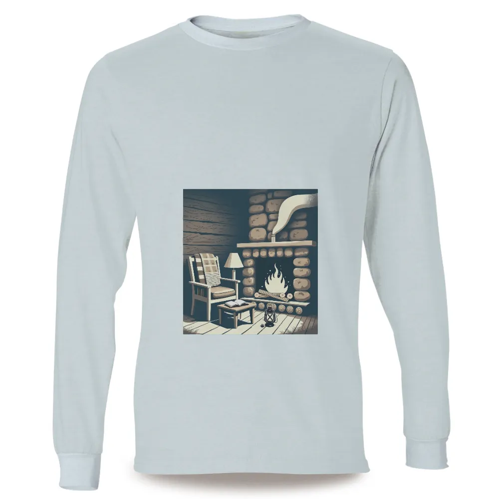 TShirt Printing: Cozy Cabin Fireplace - Life Theme|A cozy cabin with a stone fireplace