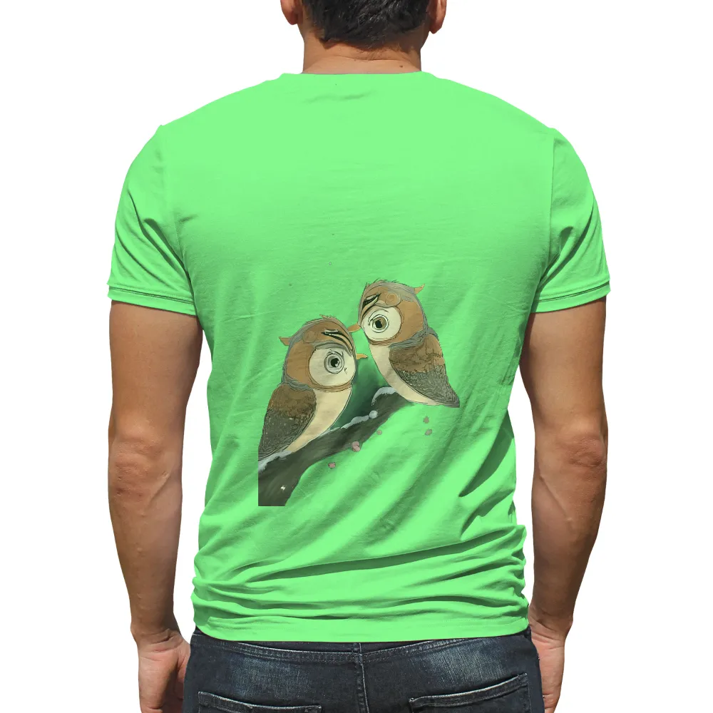 T-Shirts Design: Owls Sharing a Branch Under Moonlight|van gogh starry night tee shirt