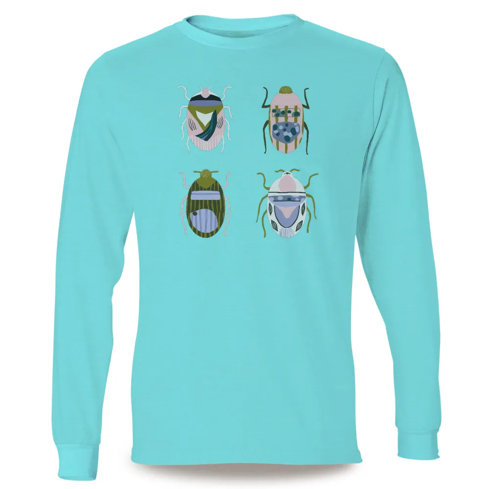 T-Shirts Pattern: Beetle Adventures in Nature|bold blue and pink striped beetle