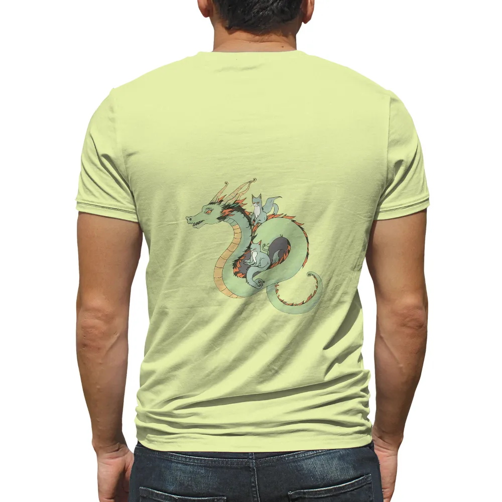 Tee Shirts Printed: Dragon and Cats - Fantasy Friendship| Vibrant colors