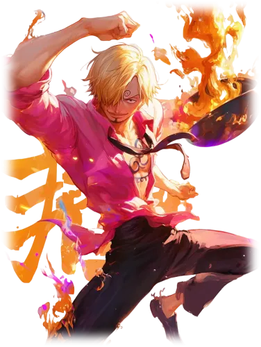 Sanji with flames and his pink shirt - sanji pink shirt