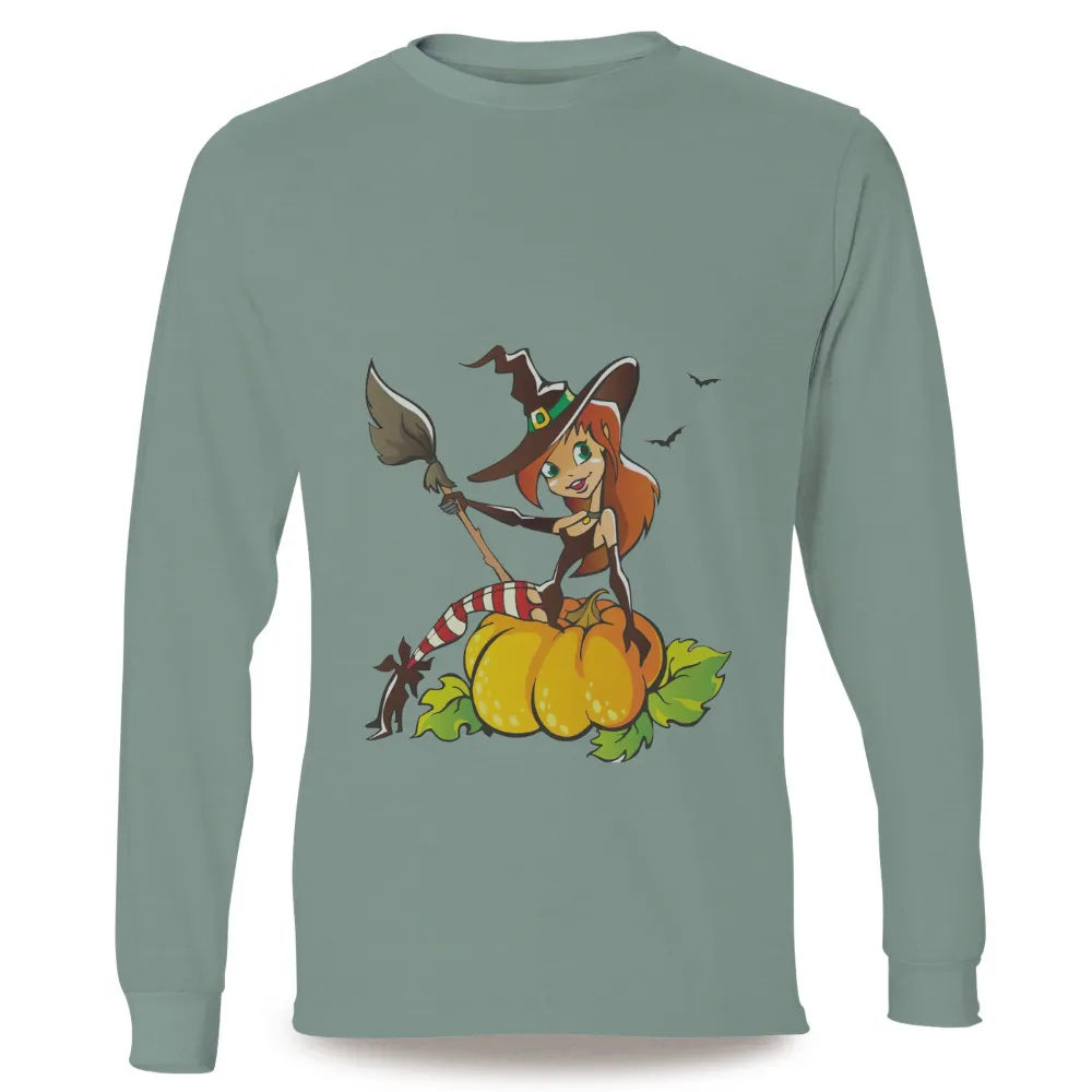 Shirts Graphic Tees: Witch on Pumpkin - Whimsical Halloween Design|ghostface button up shirt spirit halloween