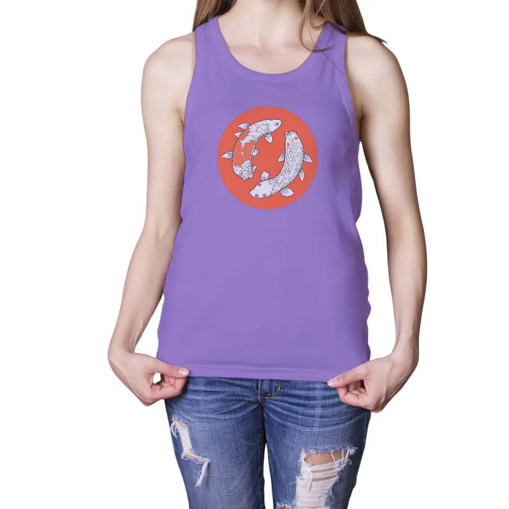 Customized Tee Shirts: Koi Fish - Symbol of Tranquility and Balance| Vibrant orange background with koi fish