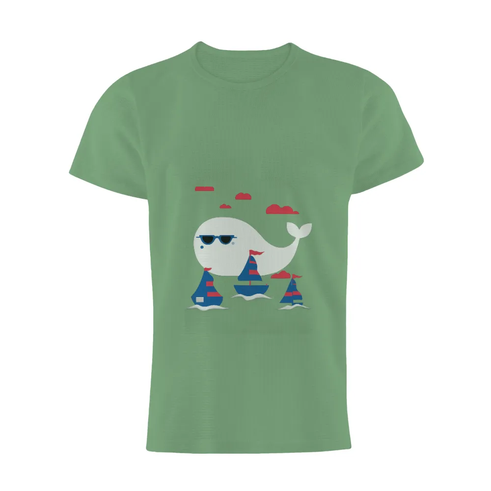 Customized Tee Shirts: Whale Adventure with Sailboats|plus size sun protection swim shirts