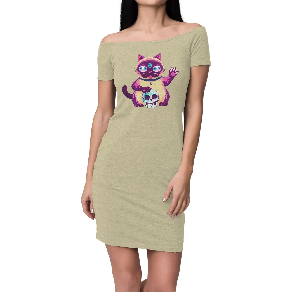 Tee Shirt Printing: Mystical Cat with Third Eye and Skull - Artistic Design|animal crossing skull tee