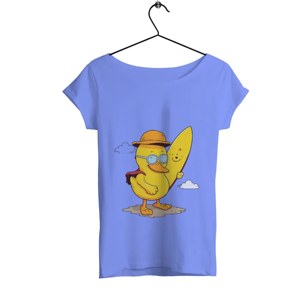 Tee Shirts Printed: Quackley the Duck Surfer Adventure|Quackley the duck with a surfboard