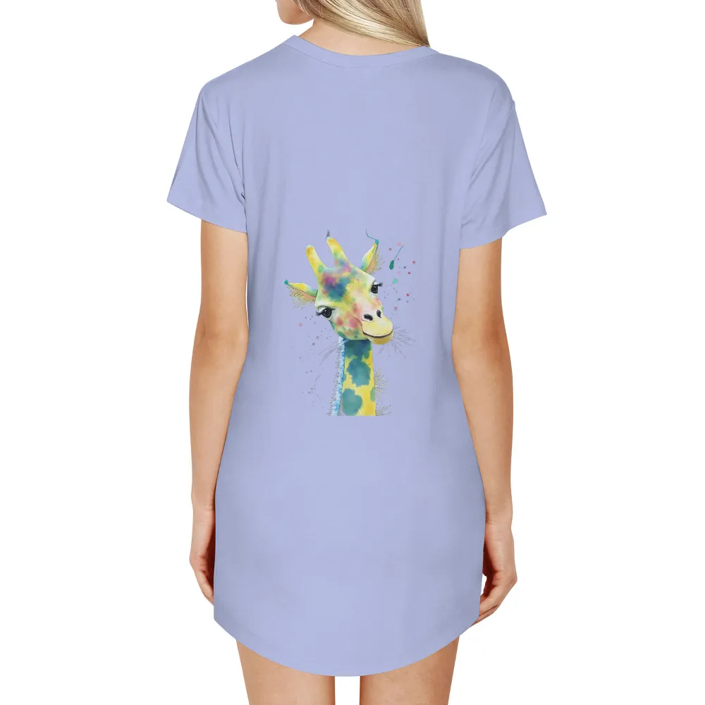 T-Shirts Design: Gigi the Dreaming Giraffe in Watercolor Splashes|cerveza with a smile t shirt