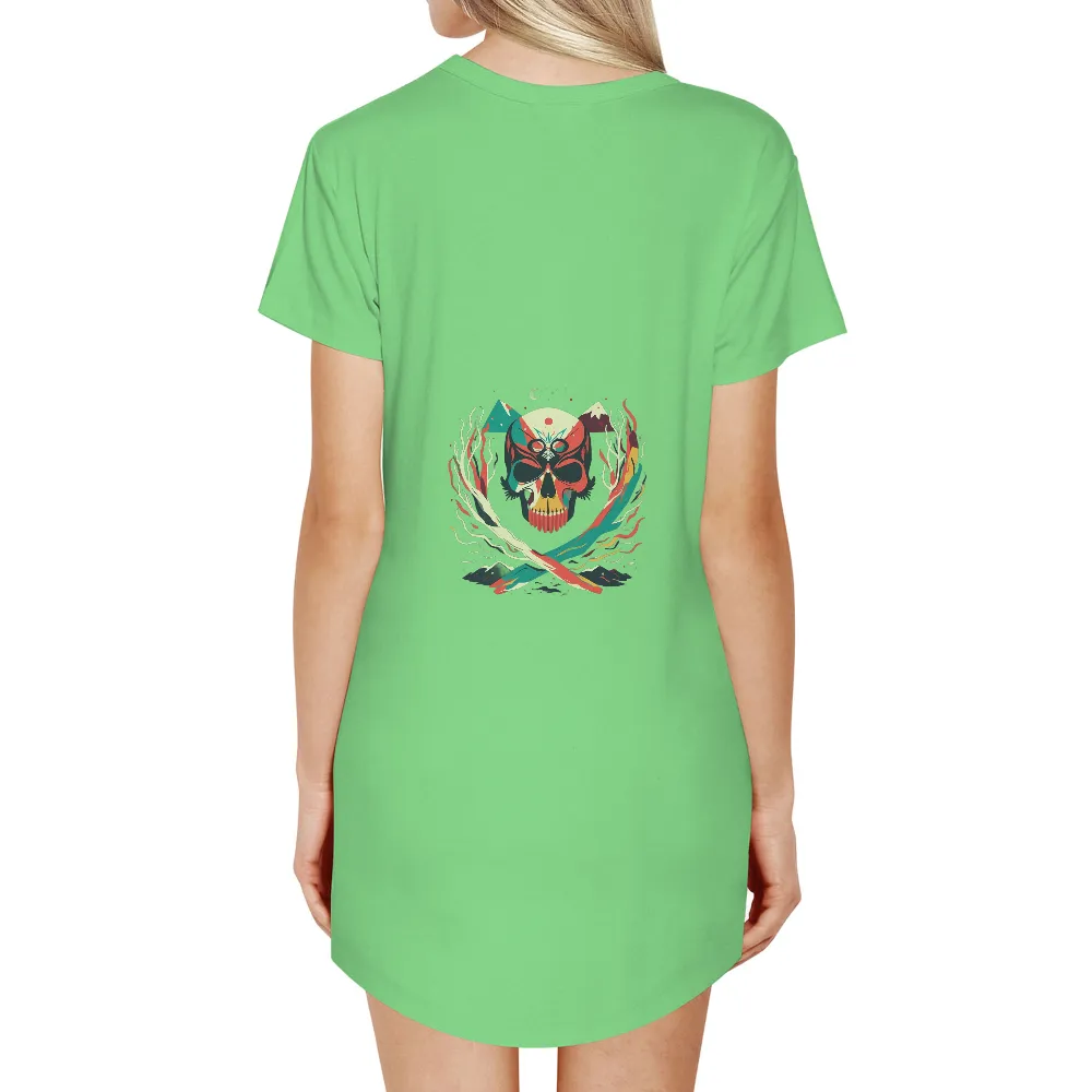 Tee Shirt Printing: Vibrant Skull and Branches - Artistic Designs|mexican fiesta shirts near me