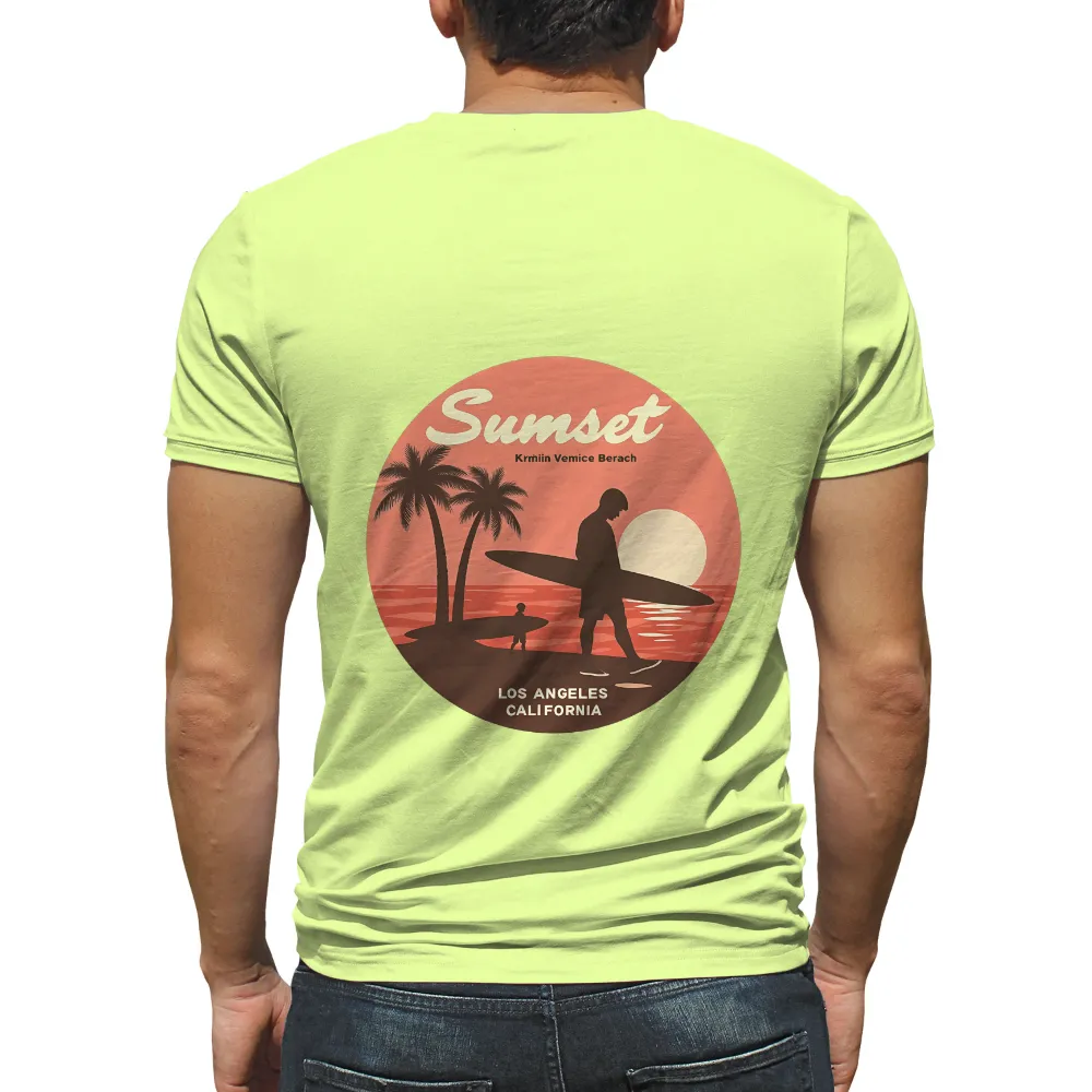 Custom T-Shirt Printing: Father and Son Surfing at Sunset | Venice Beach| California