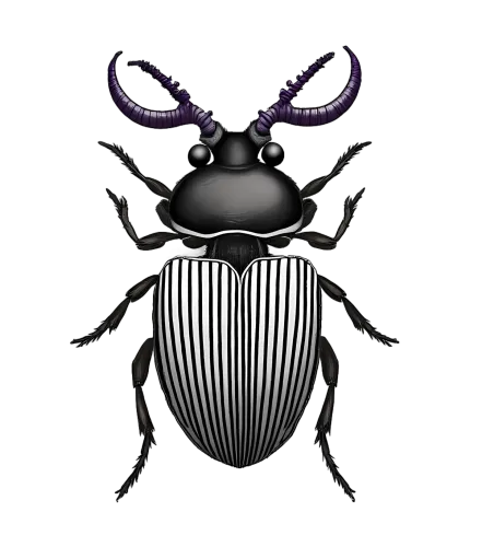 Tee Shirt Printing: Beetle with Black and White Stripes and Purple Horns