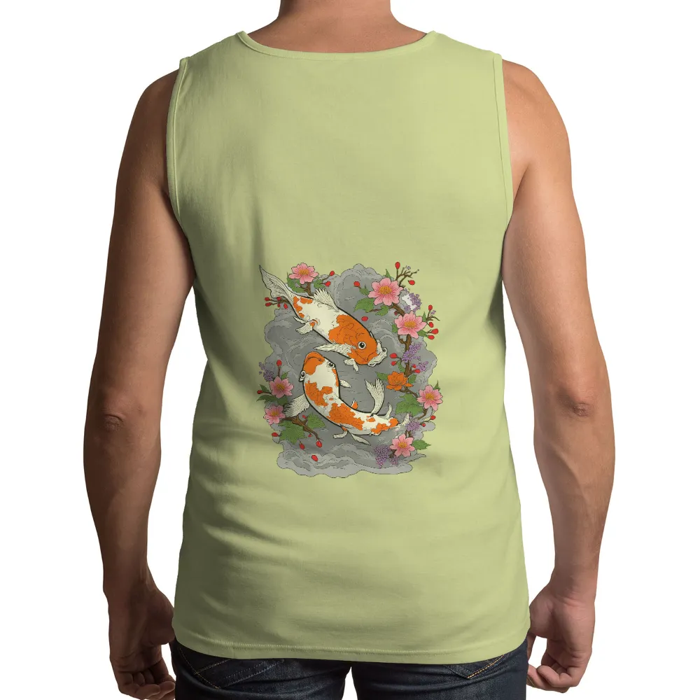 Custom Tee Shirts: Koi Fish Harmony Amidst Cherry Blossoms|harmony day t shirts best and less