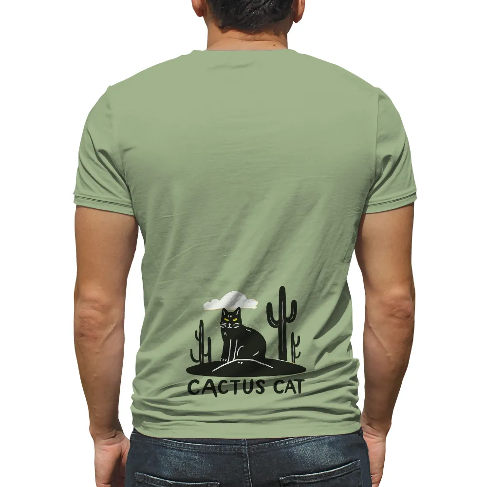 T-Shirts Custom: Cactus Cat - Mysterious Desert Guardian| desert landscape